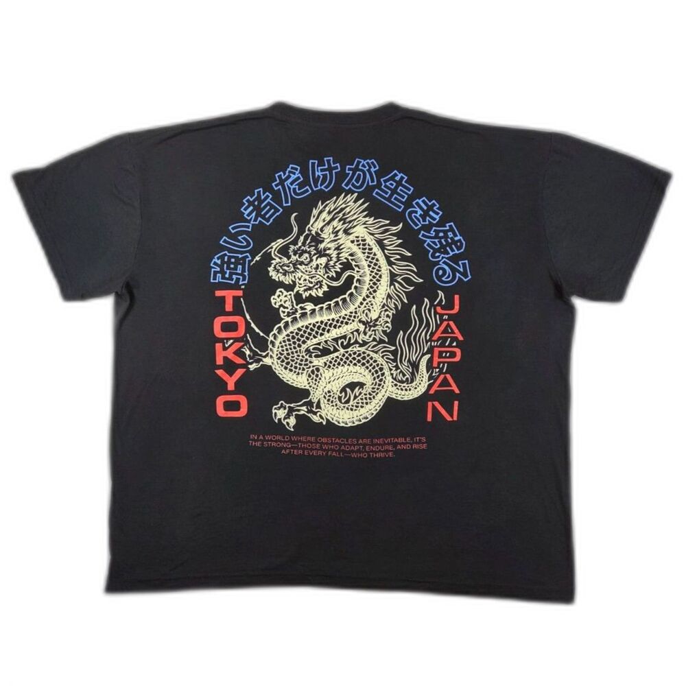 Launder Men’s 2XL Golden Dragon Tokyo Japan Graphic T Shirt Black Streetwear